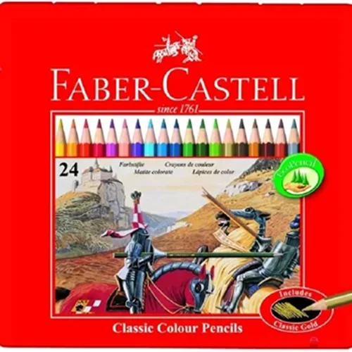مداد رنگی  فابر کاستل Faber Castell جعبه فلزی تخت کلاسیک 24 رنگ