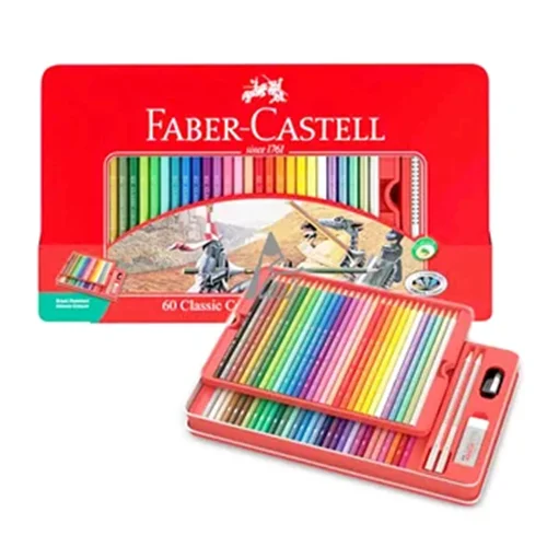 مداد رنگی فابر کاستل Faber Castell جعبه فلزی تخت طرح کلاسیک 60 رنگ