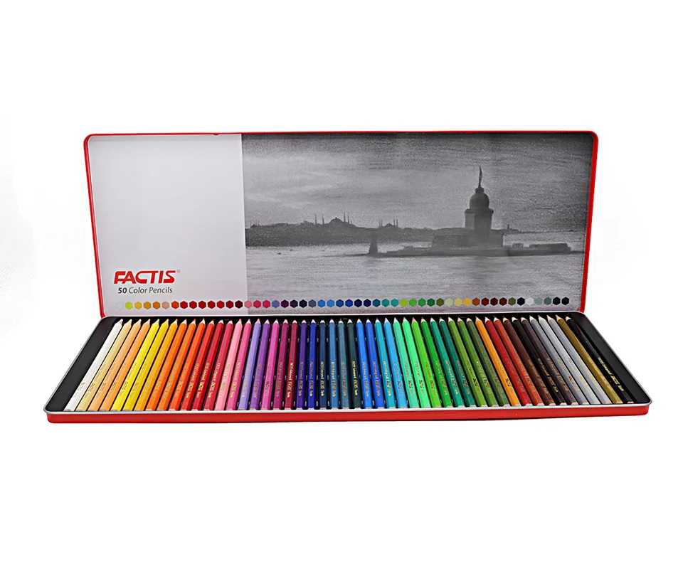 مداد رنگی 50 رنگ جعبه فلزی فکتیس