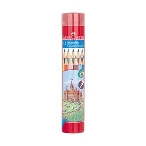 مداد رنگی فابر کاستلFaber Castell جعبه فلزی استوانه طرح قلعه 12رنگ