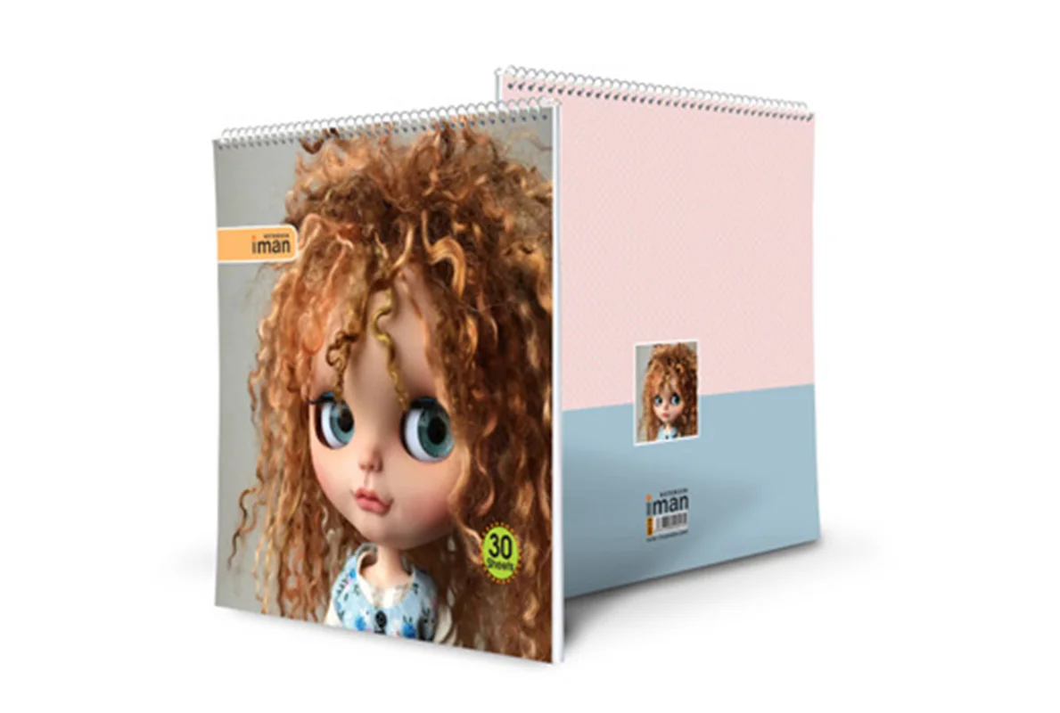 دفتر30 برگ نقاشی سیم از بالا طرح عروسکی ایمان مدل0201